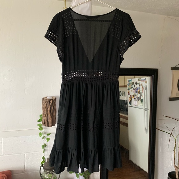 Zara Black Eyelet Fit and Flare Mini Dress - Picture 1 of 8